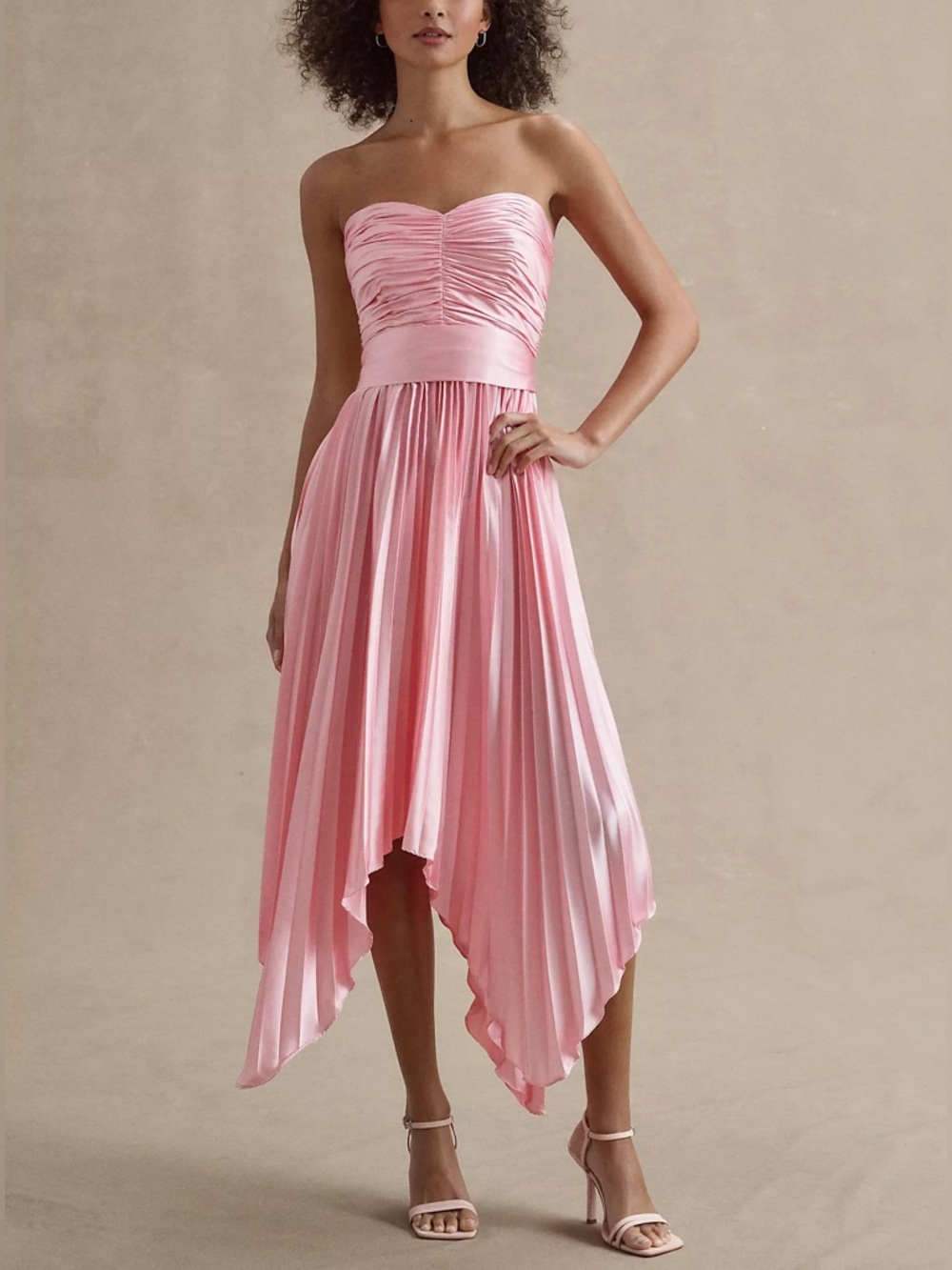 AMUR Khloe Sweetheart Asymmetrical Strapless Pleated Rosewater Pink Dress Sz 4